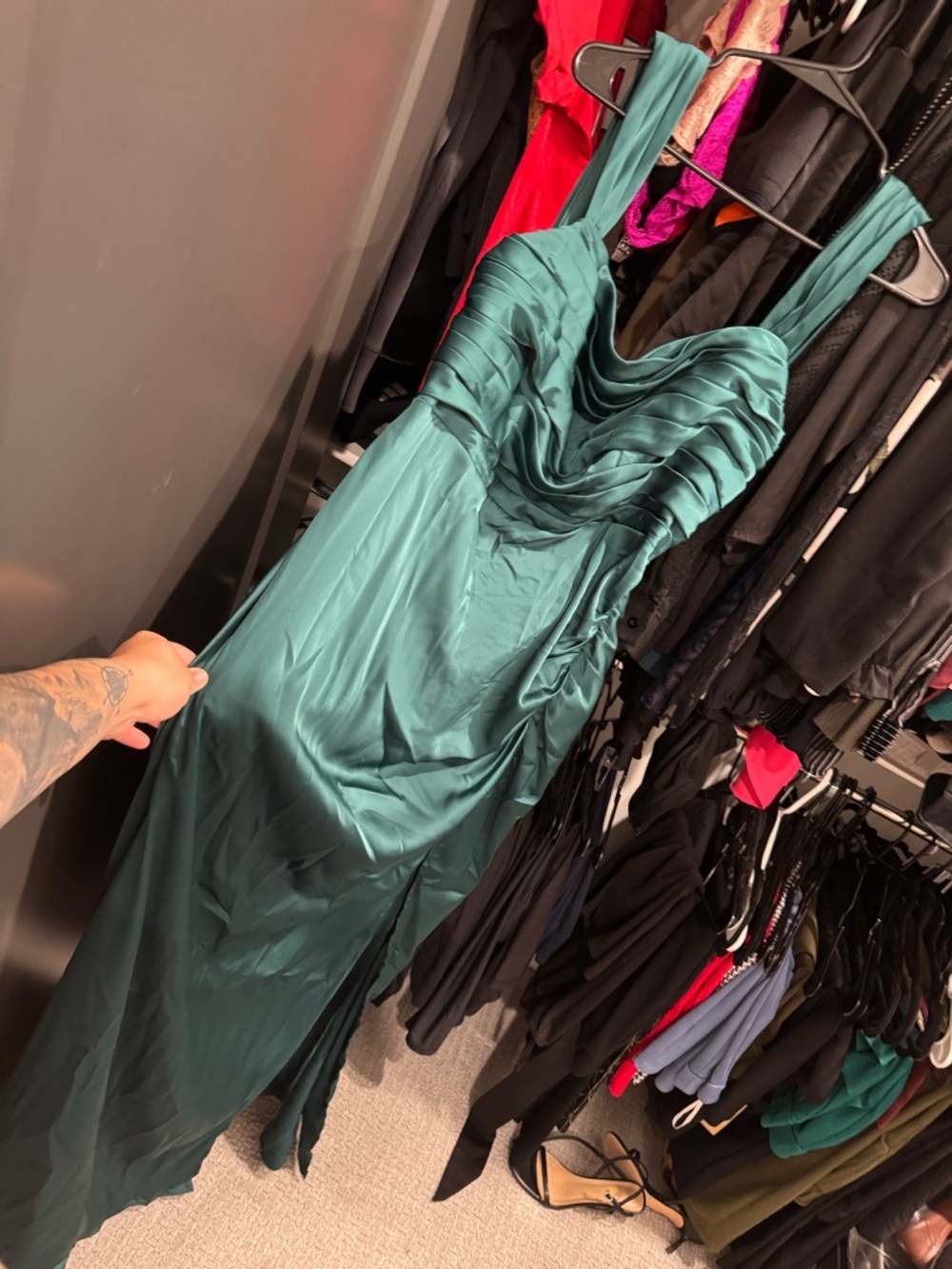Azazie Emerald Satin Draped Bridesmaid Gown